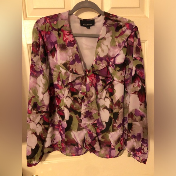 Evan Picone floral long sleeved Blouse fully lined EUC Size 14. BUNDLE2SAVE$$$$ - Picture 1 of 16